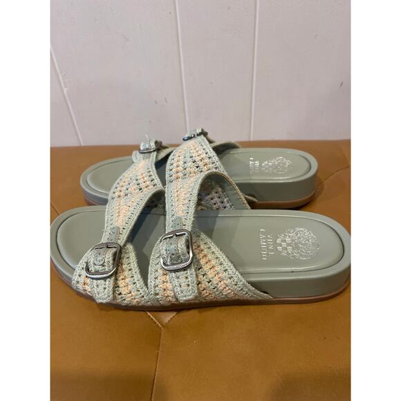 Vince Camuto Womens Crochet Buckle Kellinar Sandals Sage Green Slides‎ Size 8 - Picture 4 of 5